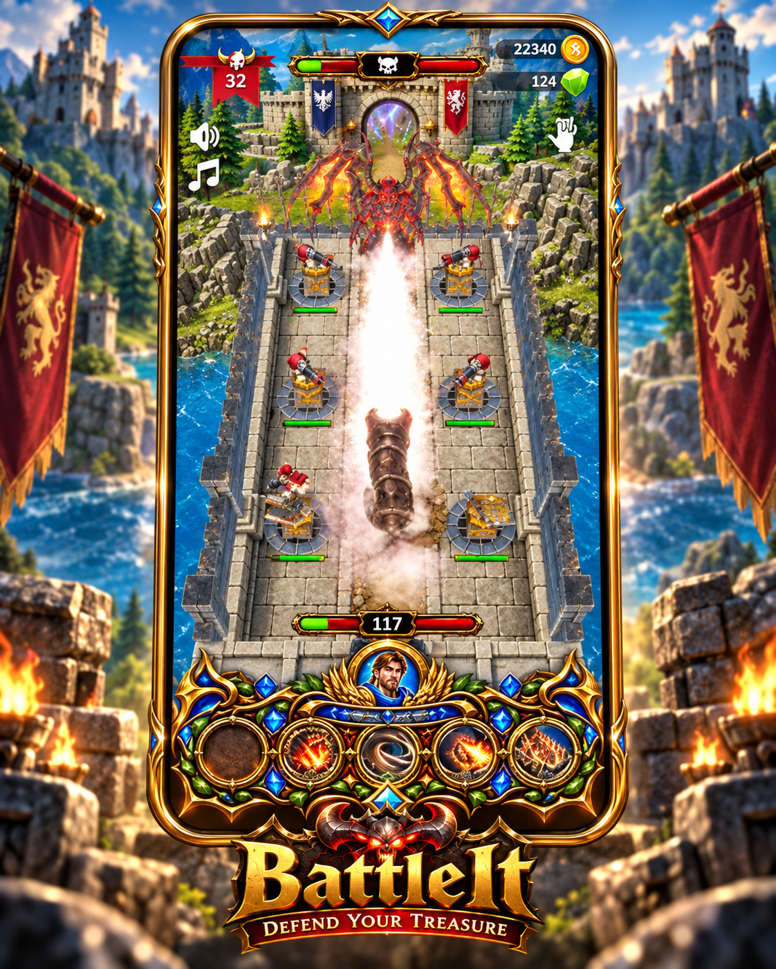 Gameplay de BattleIt defendiendo el tesoro